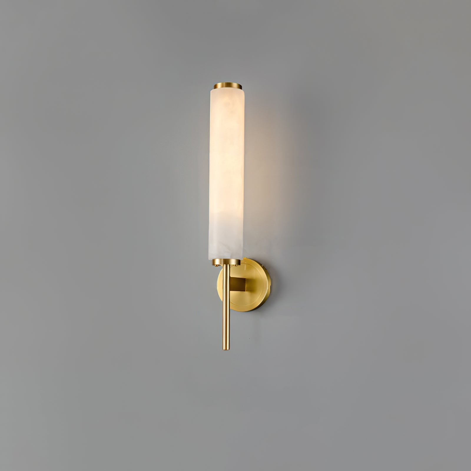 Modern Alabaster Cylinder Wall Sconce with Antique Brass Finish for Luxury Hallway and Bedroom Lighting