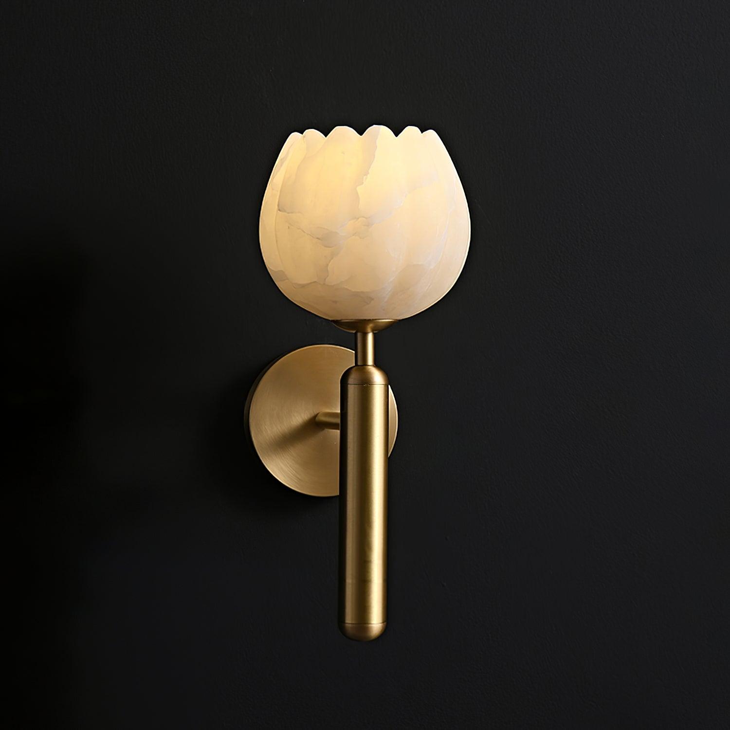 Modern Alabaster Floral Wall Lamp with Brass Finish for Luxury Indoor Decor