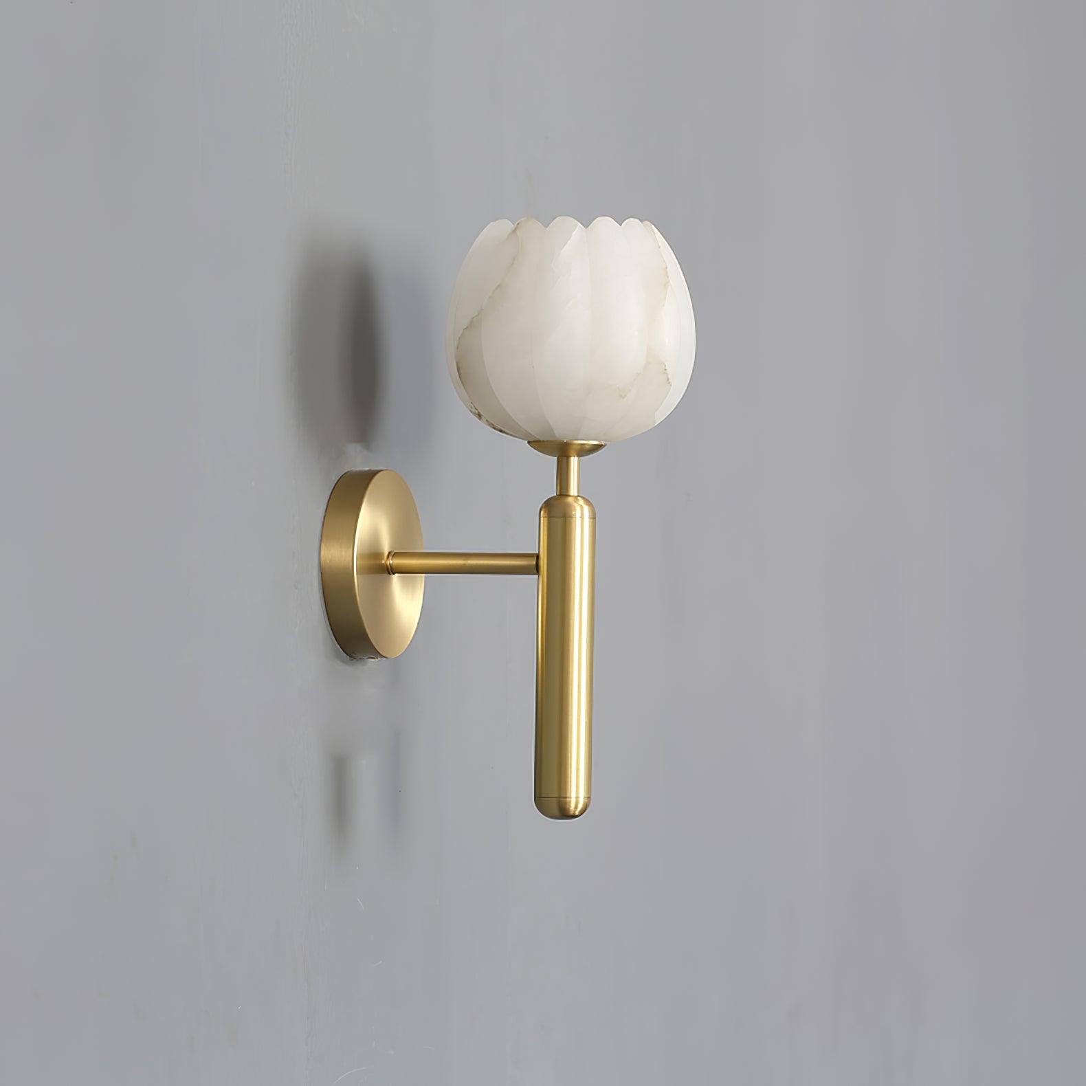 Modern Alabaster Floral Wall Lamp with Brass Finish for Luxury Indoor Decor