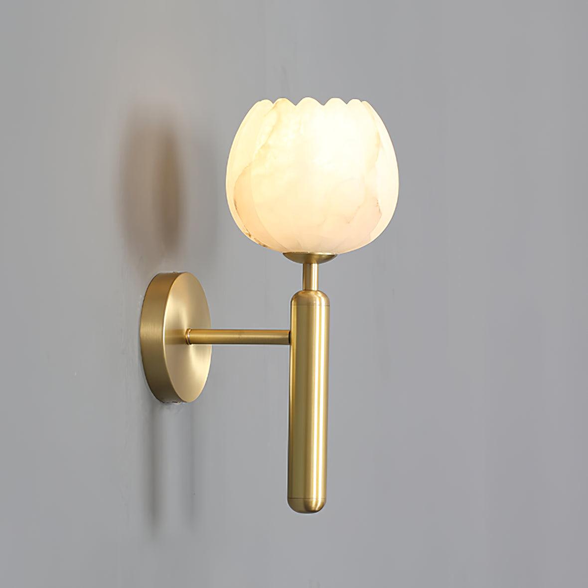 Modern Alabaster Floral Wall Lamp with Brass Finish for Luxury Indoor Decor