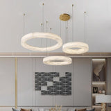 Modern Alabaster LED Ring Chandelier Contemporary Brass Circular Pendant Light