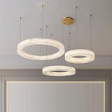 Modern Alabaster LED Ring Chandelier Contemporary Brass Circular Pendant Light