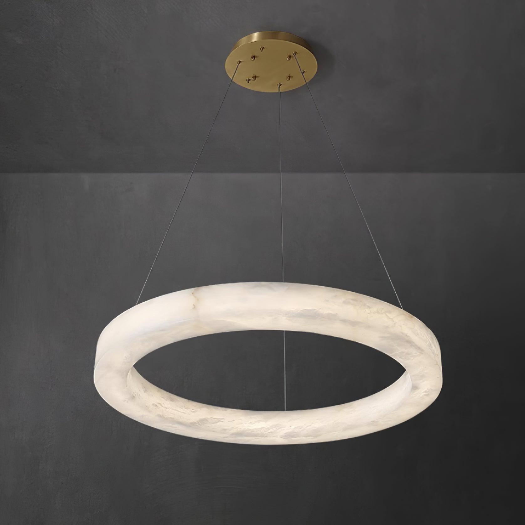 Modern Alabaster LED Ring Chandelier Contemporary Brass Circular Pendant Light