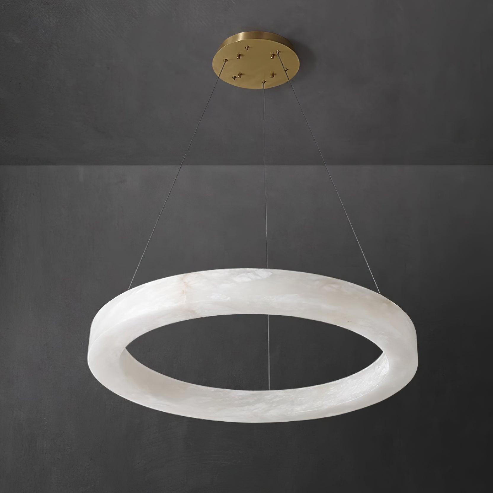 Modern Alabaster LED Ring Chandelier Contemporary Brass Circular Pendant Light