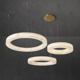 Modern Alabaster LED Ring Chandelier Contemporary Brass Circular Pendant Light