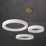 Modern Alabaster LED Ring Chandelier Contemporary Brass Circular Pendant Light