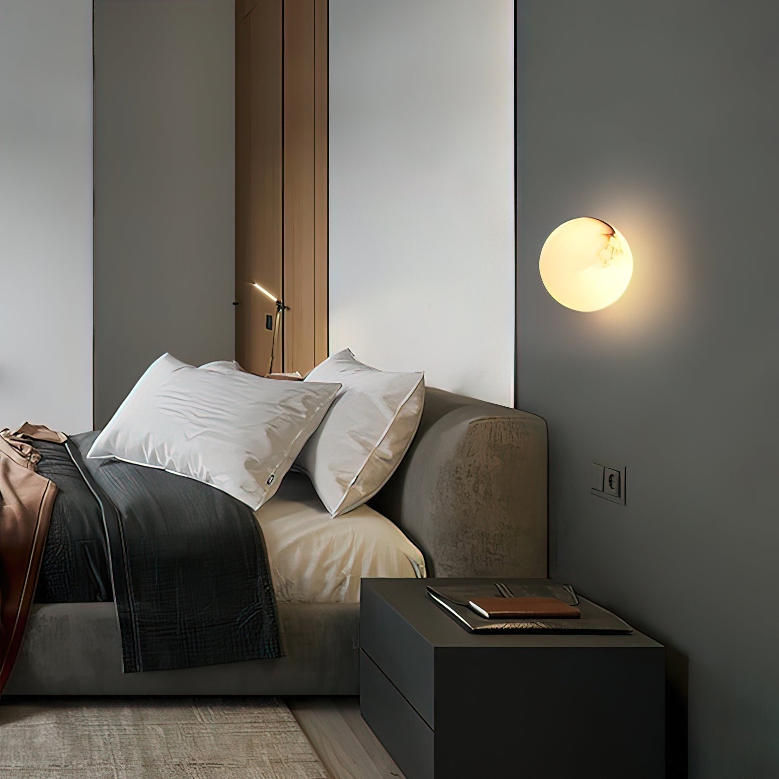 Modern Alabaster Mini Orb Wall Lamp Spherical Natural Stone Sconce for Interior Spaces