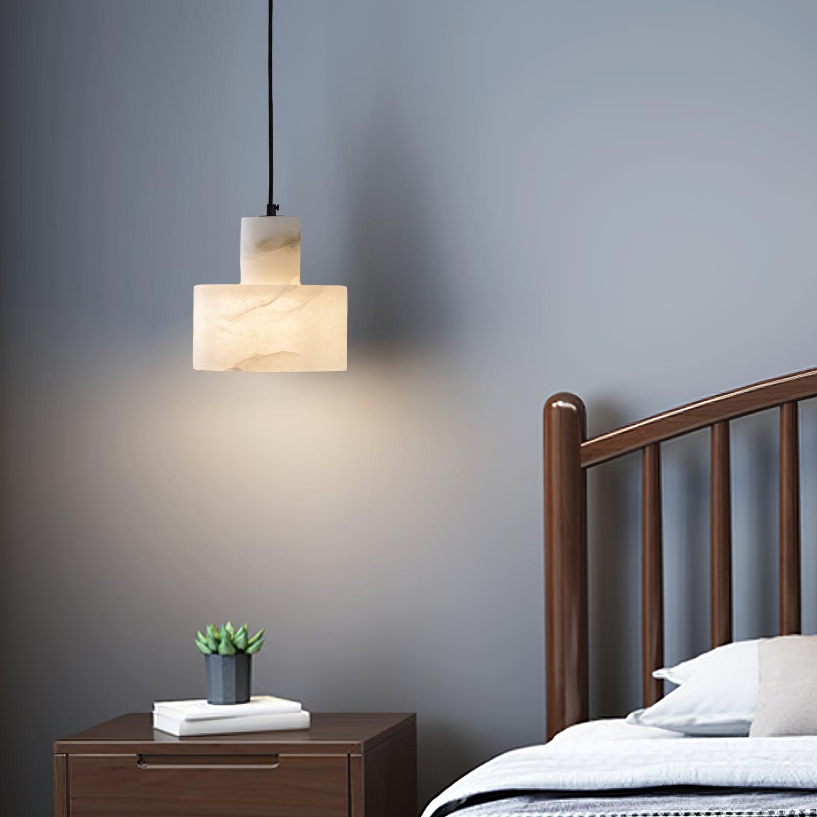 Modern Alabaster Pendant Light Minimalist Natural Stone Cylinder Hanging Lamp for Indoor Use