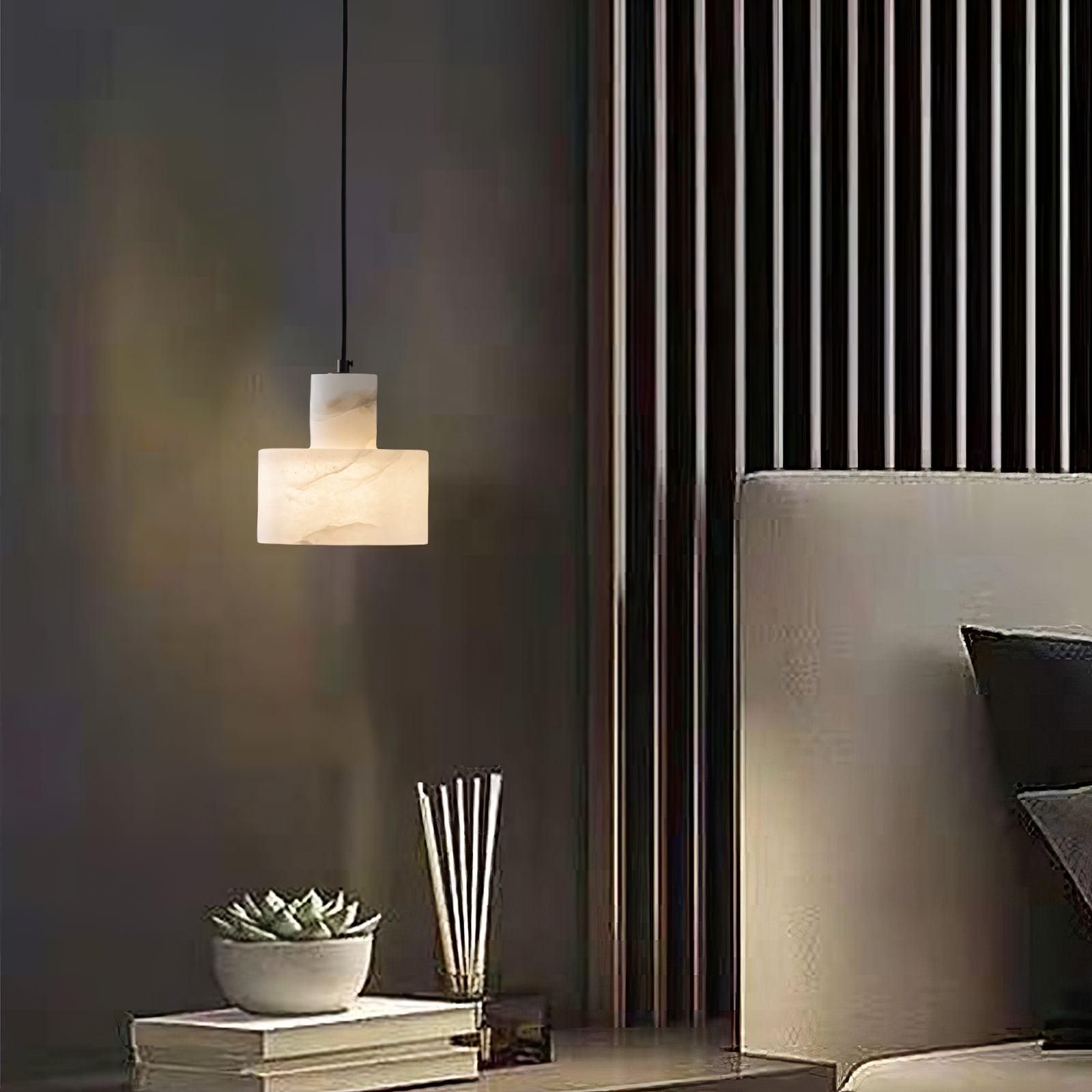 Modern Alabaster Pendant Light Minimalist Natural Stone Cylinder Hanging Lamp for Indoor Use