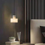 Modern Alabaster Pendant Light Minimalist Natural Stone Cylinder Hanging Lamp for Indoor Use