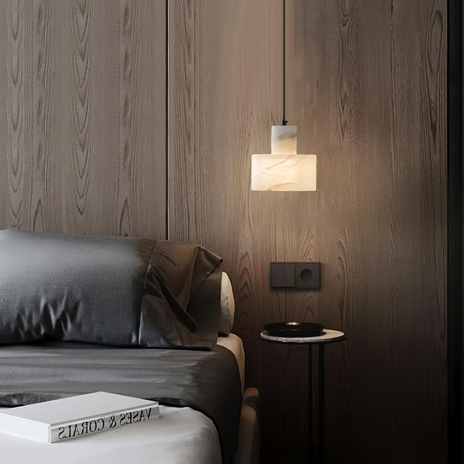 Modern Alabaster Pendant Light Minimalist Natural Stone Cylinder Hanging Lamp for Indoor Use