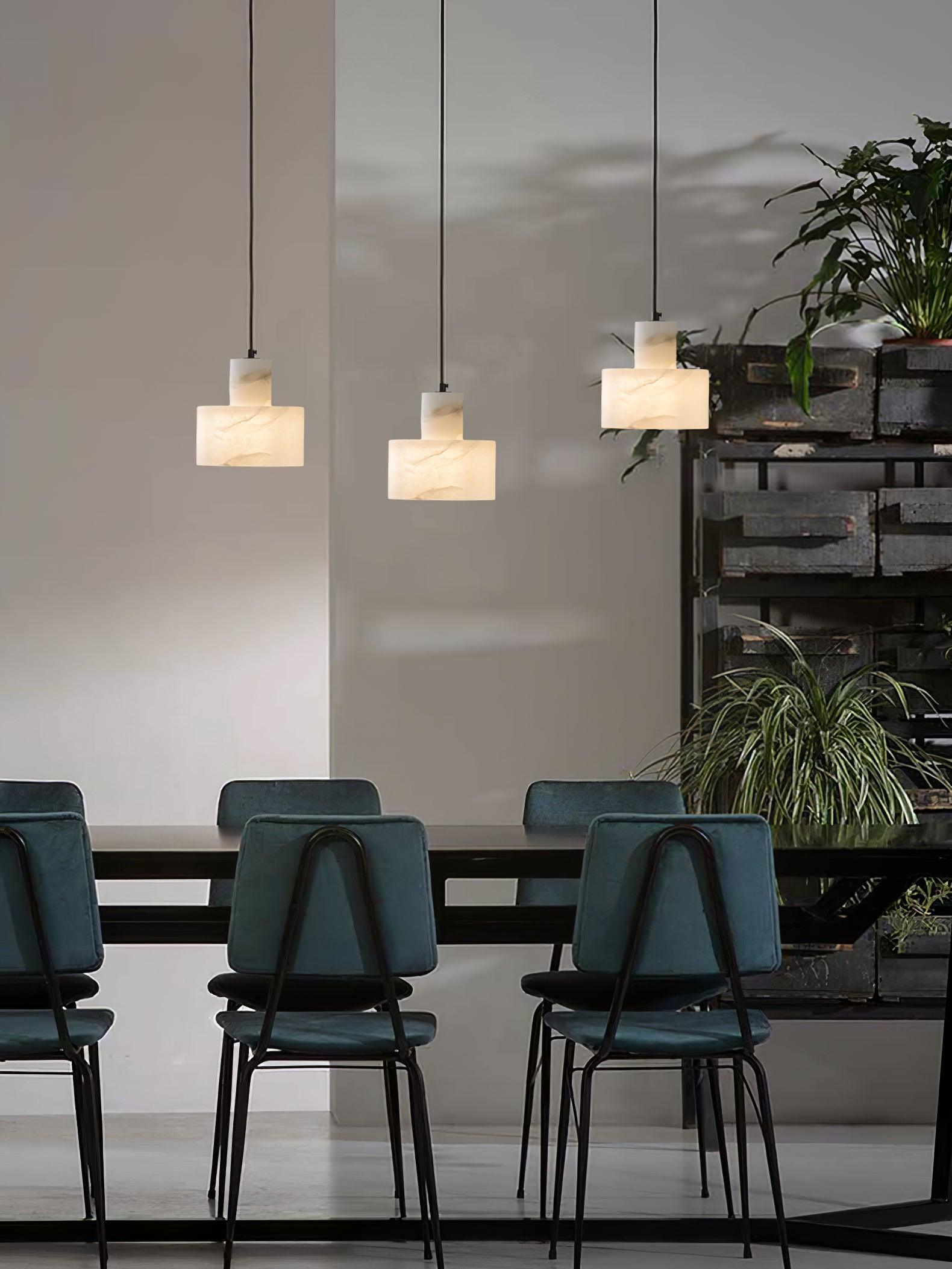 Modern Alabaster Pendant Light Minimalist Natural Stone Cylinder Hanging Lamp for Indoor Use