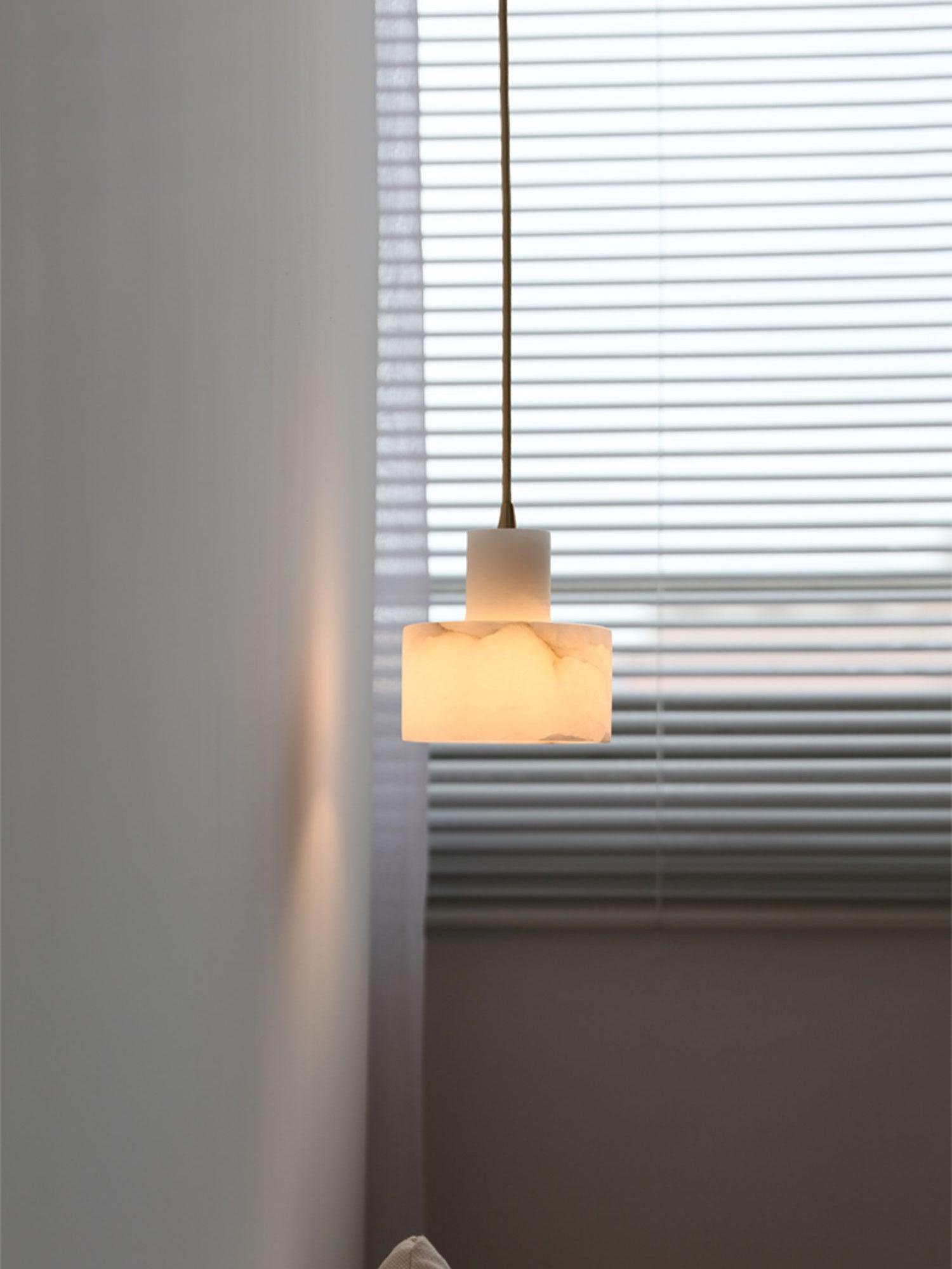 Modern Alabaster Pendant Light Minimalist Natural Stone Cylinder Hanging Lamp for Indoor Use