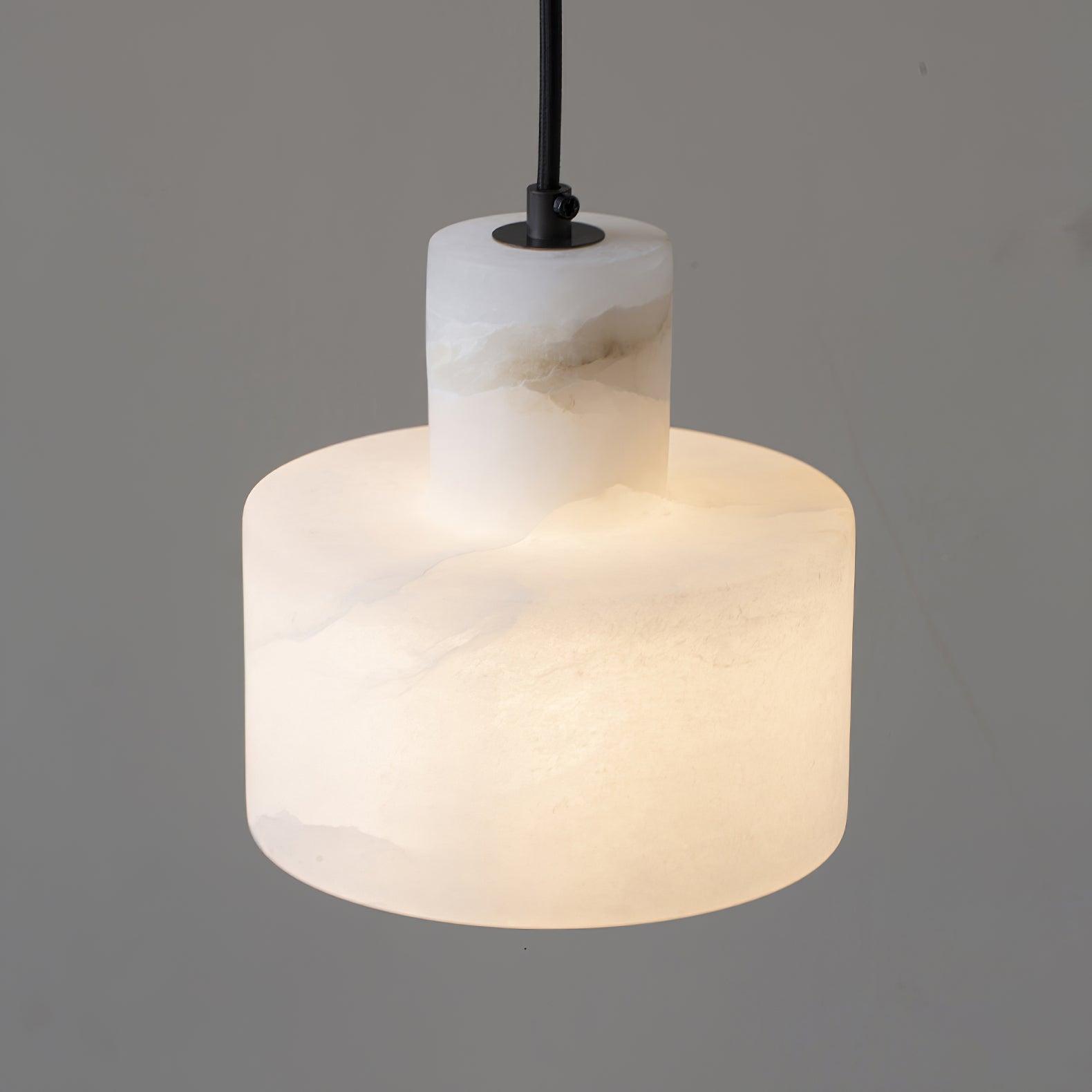 Modern Alabaster Pendant Light Minimalist Natural Stone Cylinder Hanging Lamp for Indoor Use