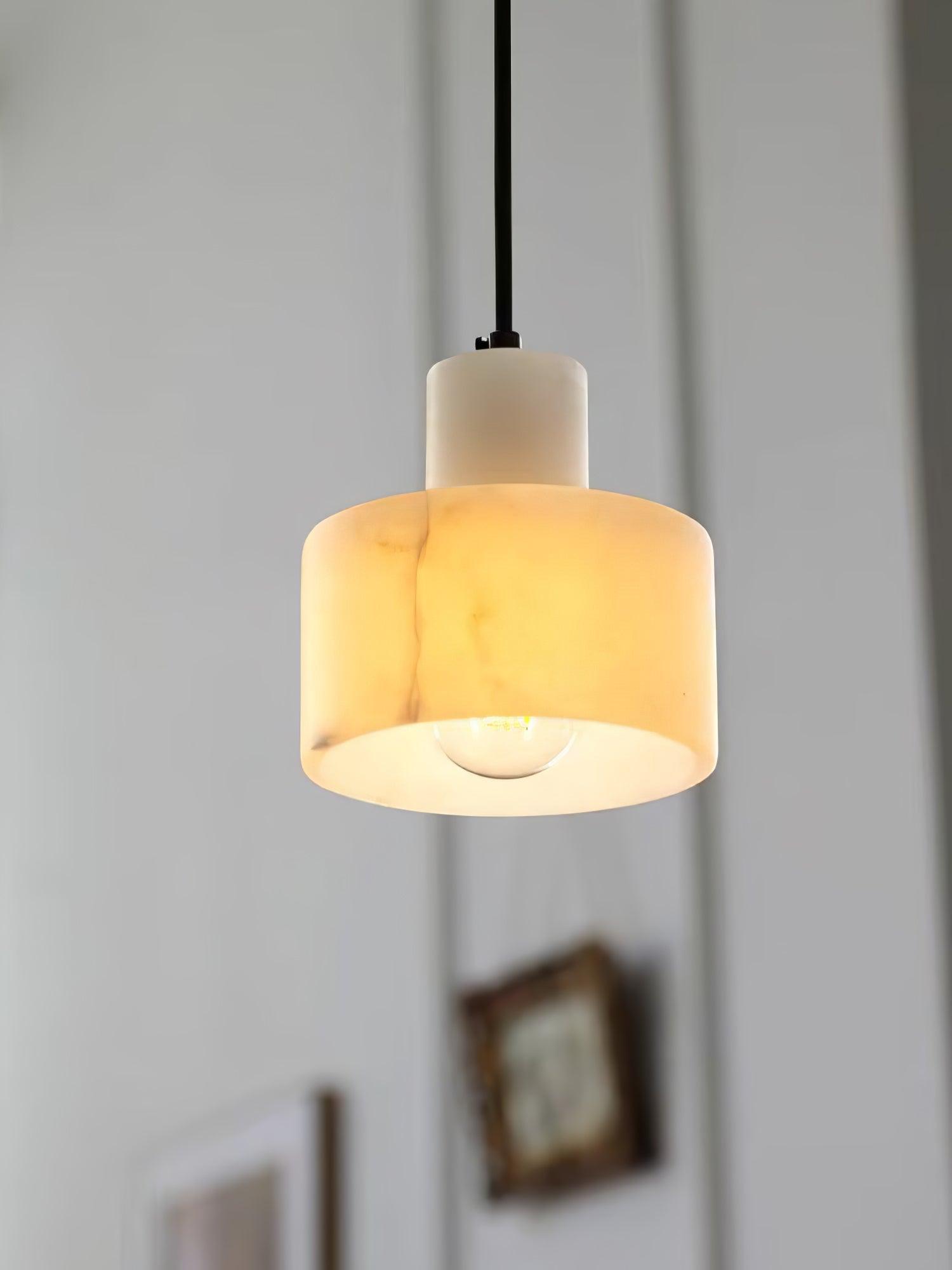 Modern Alabaster Pendant Light Minimalist Natural Stone Cylinder Hanging Lamp for Indoor Use