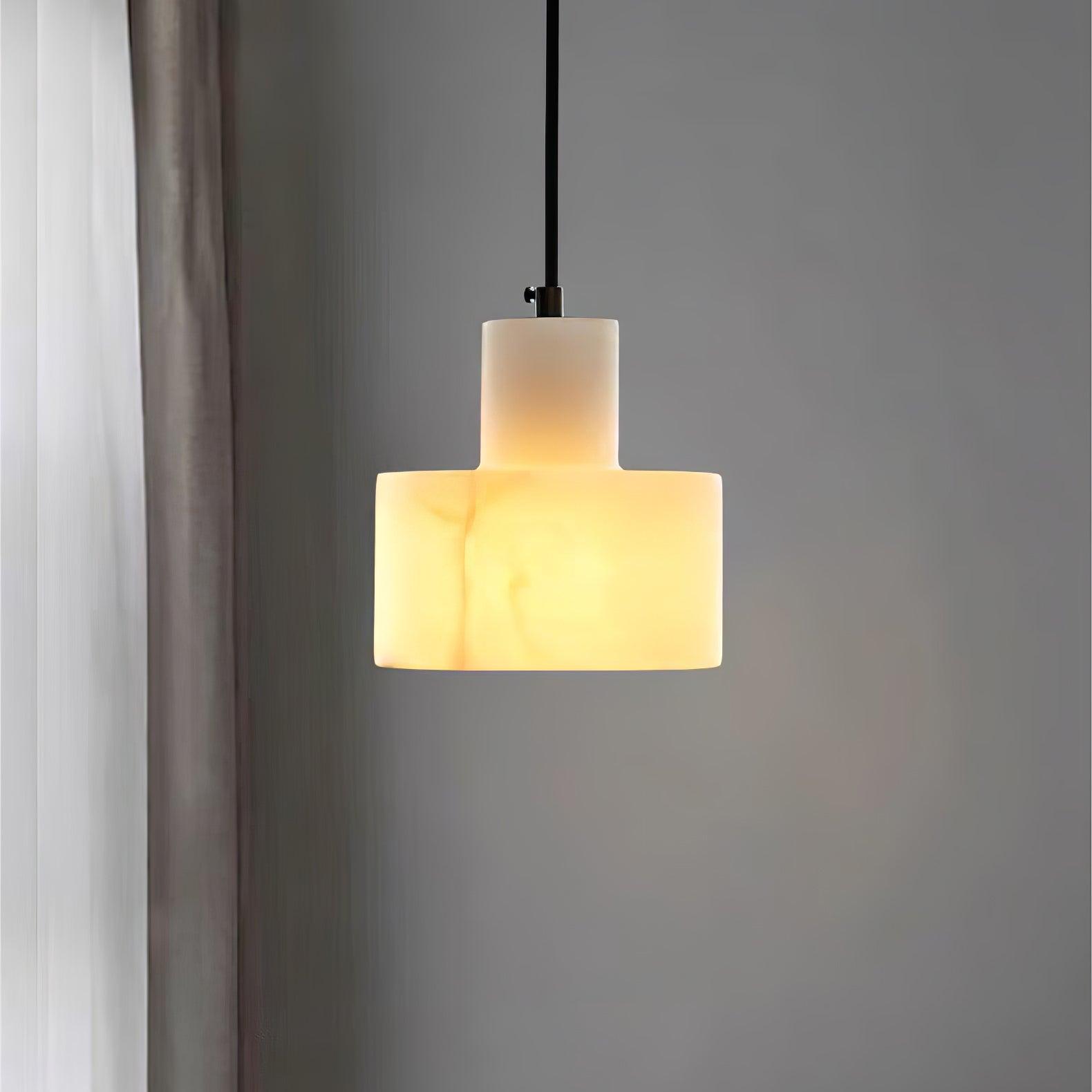 Modern Alabaster Pendant Light Minimalist Natural Stone Cylinder Hanging Lamp for Indoor Use