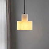 Modern Alabaster Pendant Light Minimalist Natural Stone Cylinder Hanging Lamp for Indoor Use