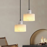 Modern Alabaster Pendant Light Minimalist Natural Stone Cylinder Hanging Lamp for Indoor Use