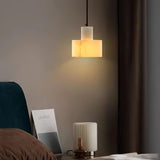 Modern Alabaster Pendant Light Minimalist Natural Stone Cylinder Hanging Lamp for Indoor Use