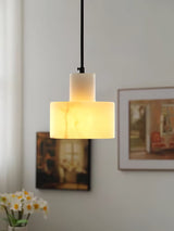Modern Alabaster Pendant Light Minimalist Natural Stone Cylinder Hanging Lamp for Indoor Use