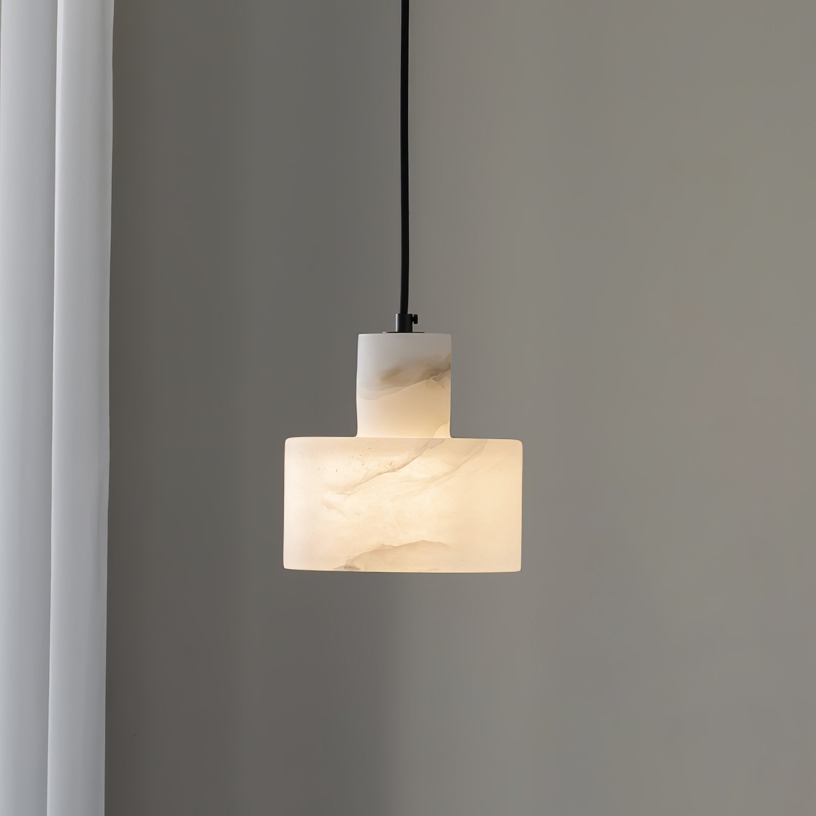 Modern Alabaster Pendant Light Minimalist Natural Stone Cylinder Hanging Lamp for Indoor Use