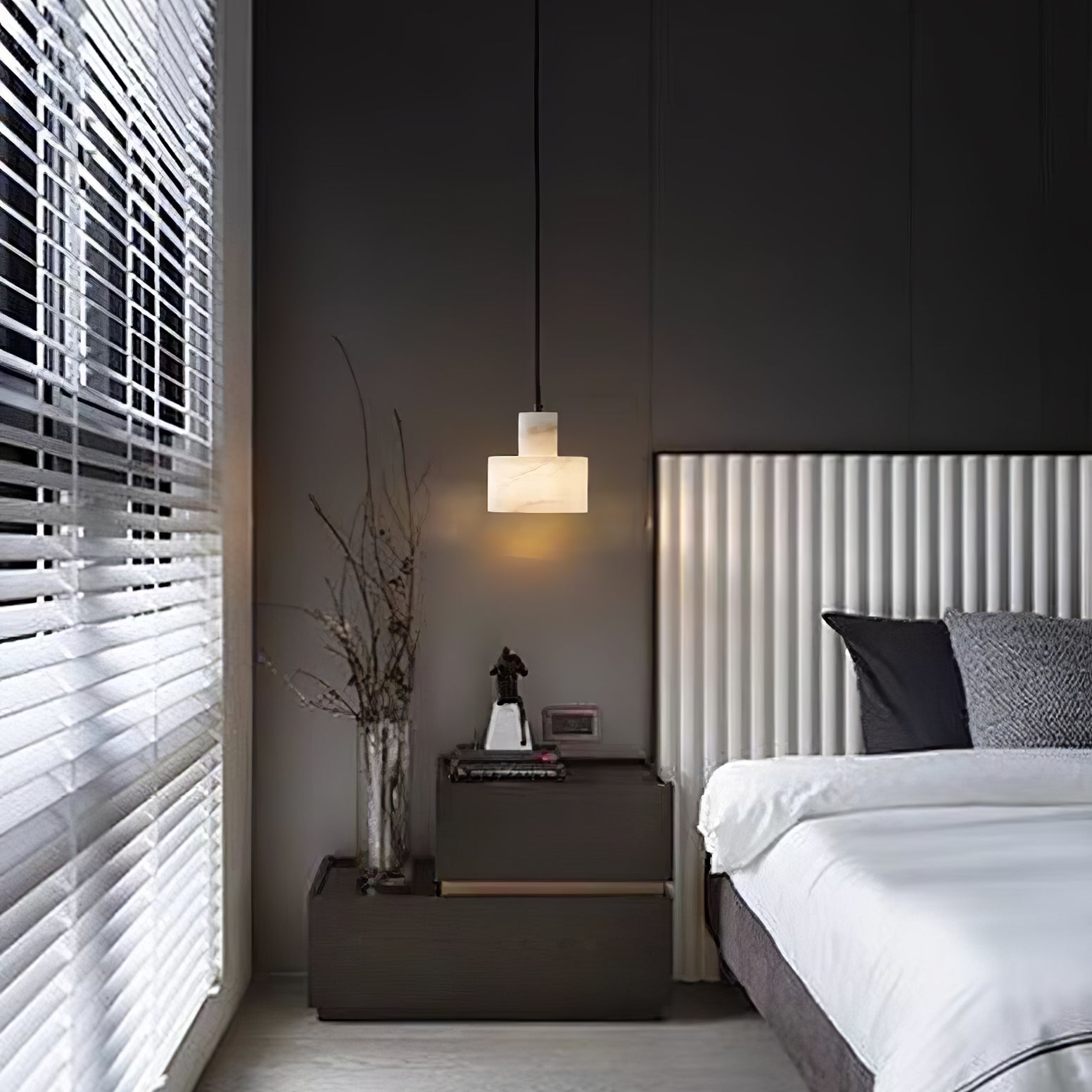 Modern Alabaster Pendant Light Minimalist Natural Stone Cylinder Hanging Lamp for Indoor Use