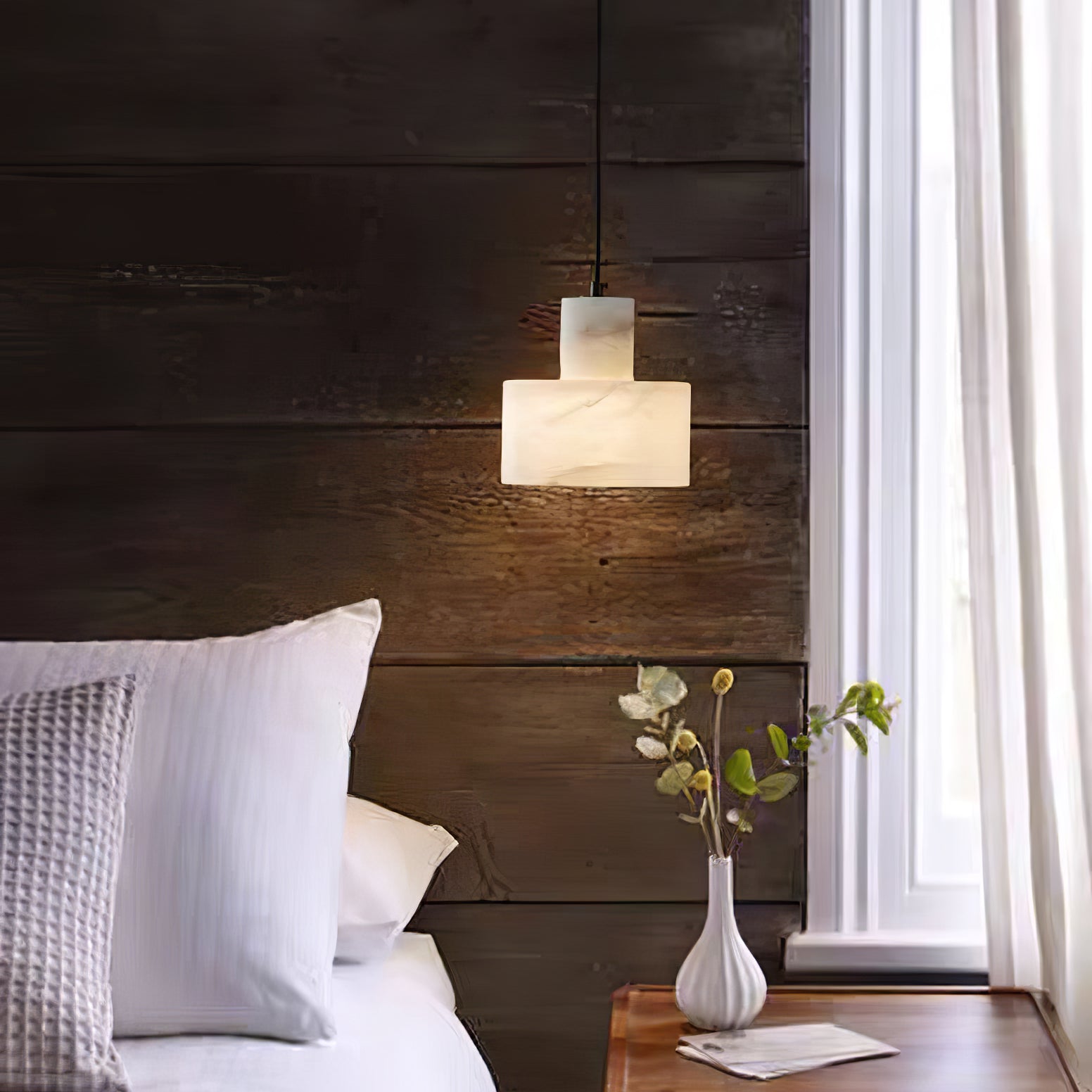 Modern Alabaster Pendant Light Minimalist Natural Stone Cylinder Hanging Lamp for Indoor Use