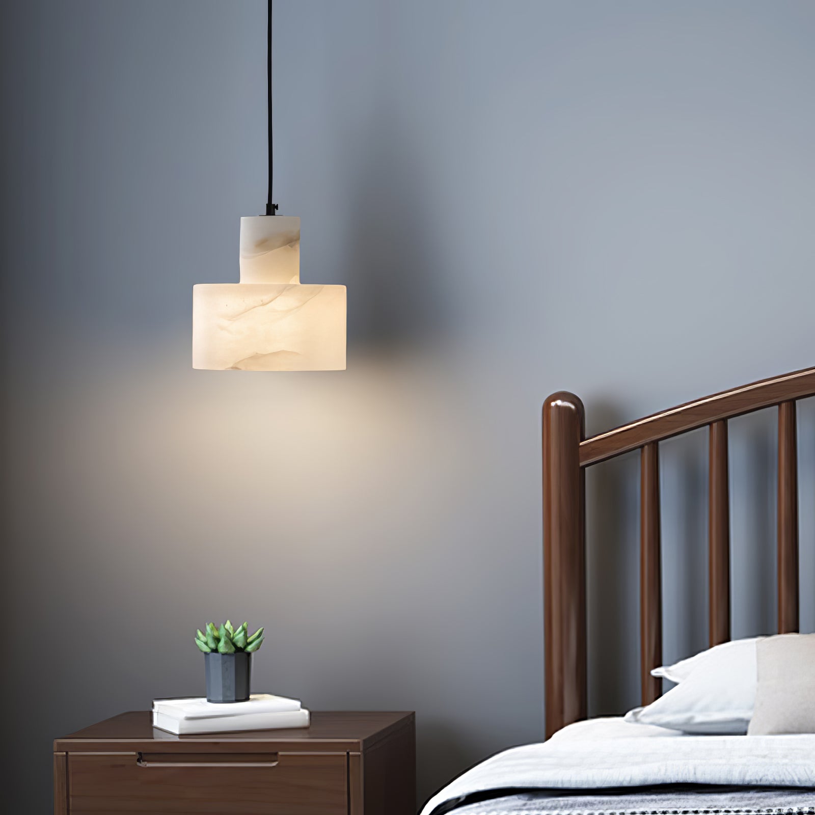 Modern Alabaster Pendant Light Minimalist Natural Stone Cylinder Hanging Lamp for Indoor Use