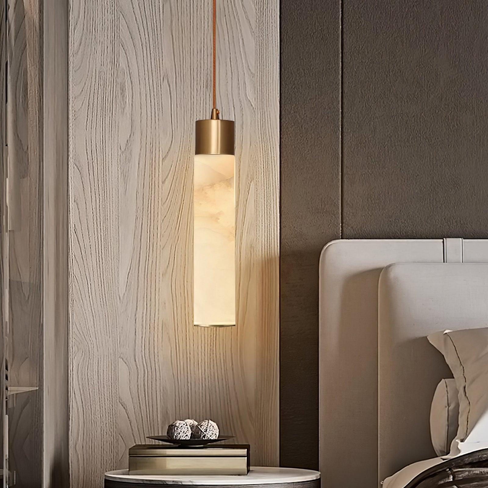 Modern Alabaster Pendant Light with Brass Finish and Integrated LED Lighting for Luxury Interiors
