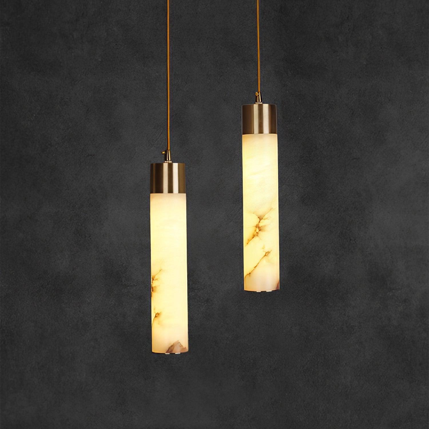 Modern Alabaster Pendant Light with Brass Finish and Integrated LED Lighting for Luxury Interiors