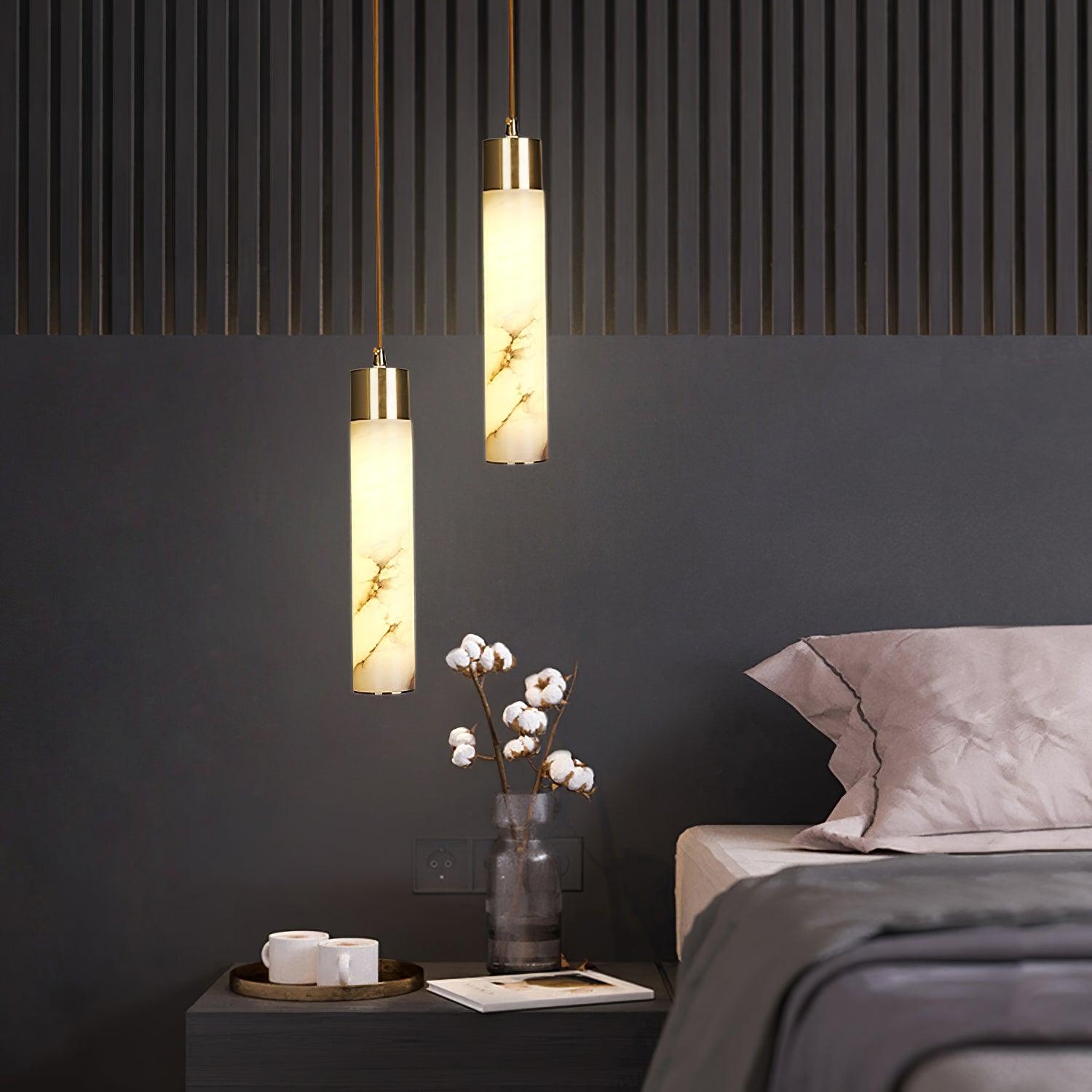 Modern Alabaster Pendant Light with Brass Finish and Integrated LED Lighting for Luxury Interiors