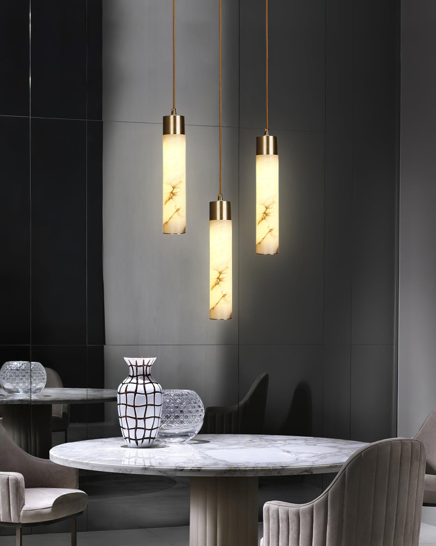 Modern Alabaster Pendant Light with Brass Finish and Integrated LED Lighting for Luxury Interiors
