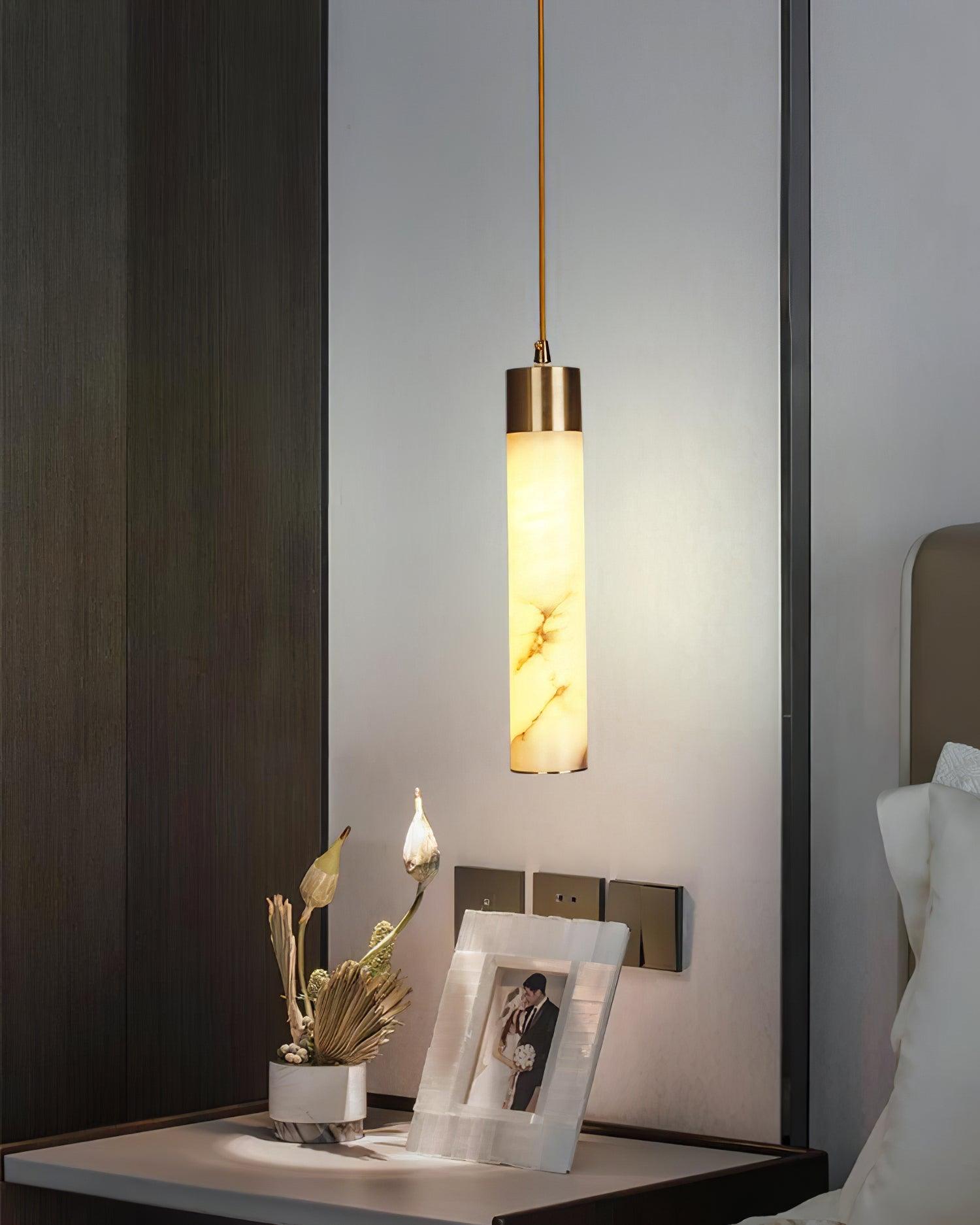 Modern Alabaster Pendant Light with Brass Finish and Integrated LED Lighting for Luxury Interiors