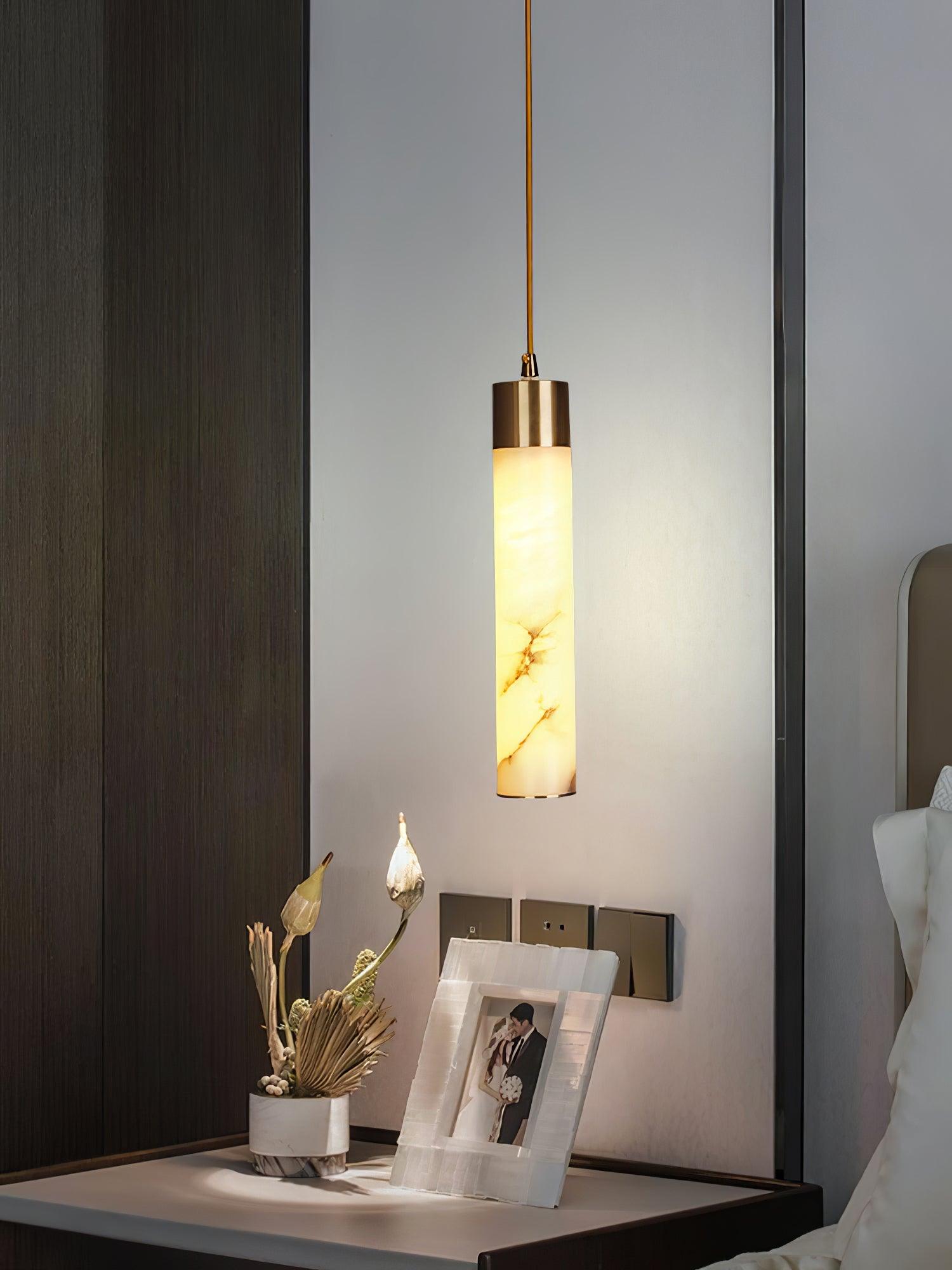 Modern Alabaster Pendant Light with Brass Finish and Integrated LED Lighting for Luxury Interiors