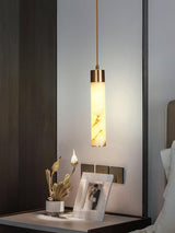 Modern Alabaster Pendant Light with Brass Finish and Integrated LED Lighting for Luxury Interiors