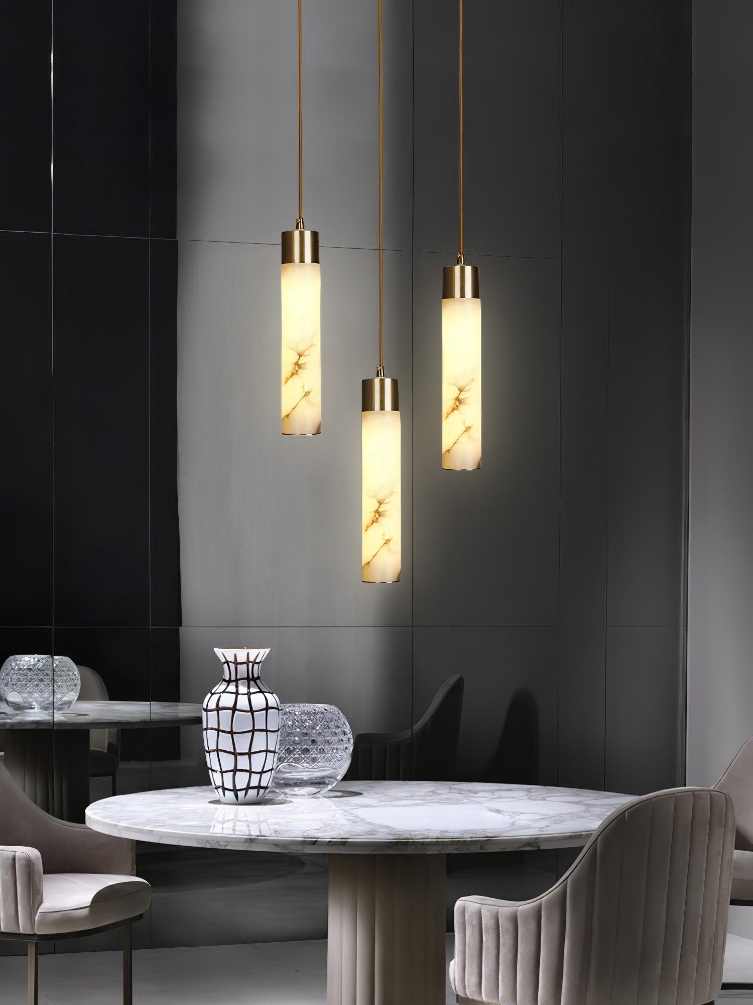 Modern Alabaster Pendant Light with Brass Finish and Integrated LED Lighting for Luxury Interiors