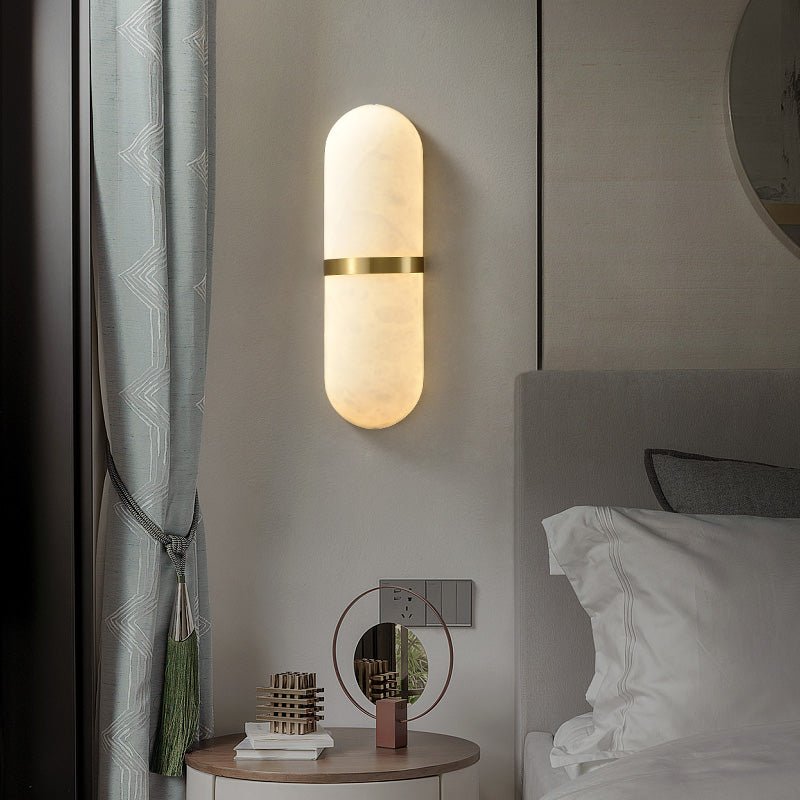 Modern Alabaster Pill Shape Wall Sconce LED Indoor Light Fixture with Natural Stone Shade
