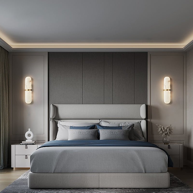 Modern Alabaster Pill Shape Wall Sconce LED Indoor Light Fixture with Natural Stone Shade