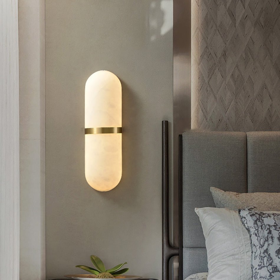 Modern Alabaster Pill Shape Wall Sconce LED Indoor Light Fixture with Natural Stone Shade