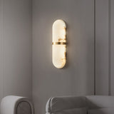 Modern Alabaster Pill Shape Wall Sconce LED Indoor Light Fixture with Natural Stone Shade