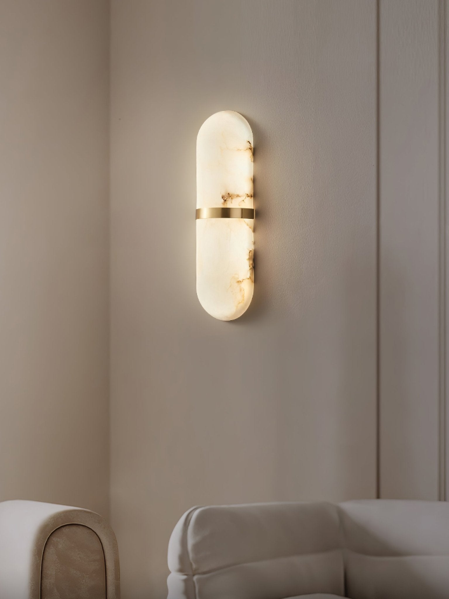 Modern Alabaster Pill Shape Wall Sconce LED Indoor Light Fixture with Natural Stone Shade