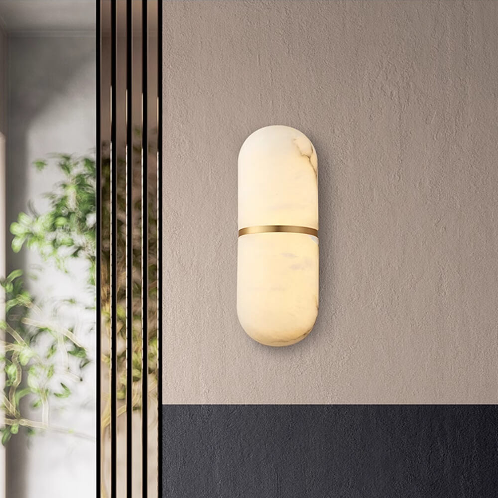 Modern Alabaster Pill Shape Wall Sconce LED Indoor Light Fixture with Natural Stone Shade