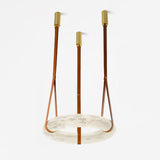 Modern Alabaster Ring LED Pendant Light with Leather Strap Detail