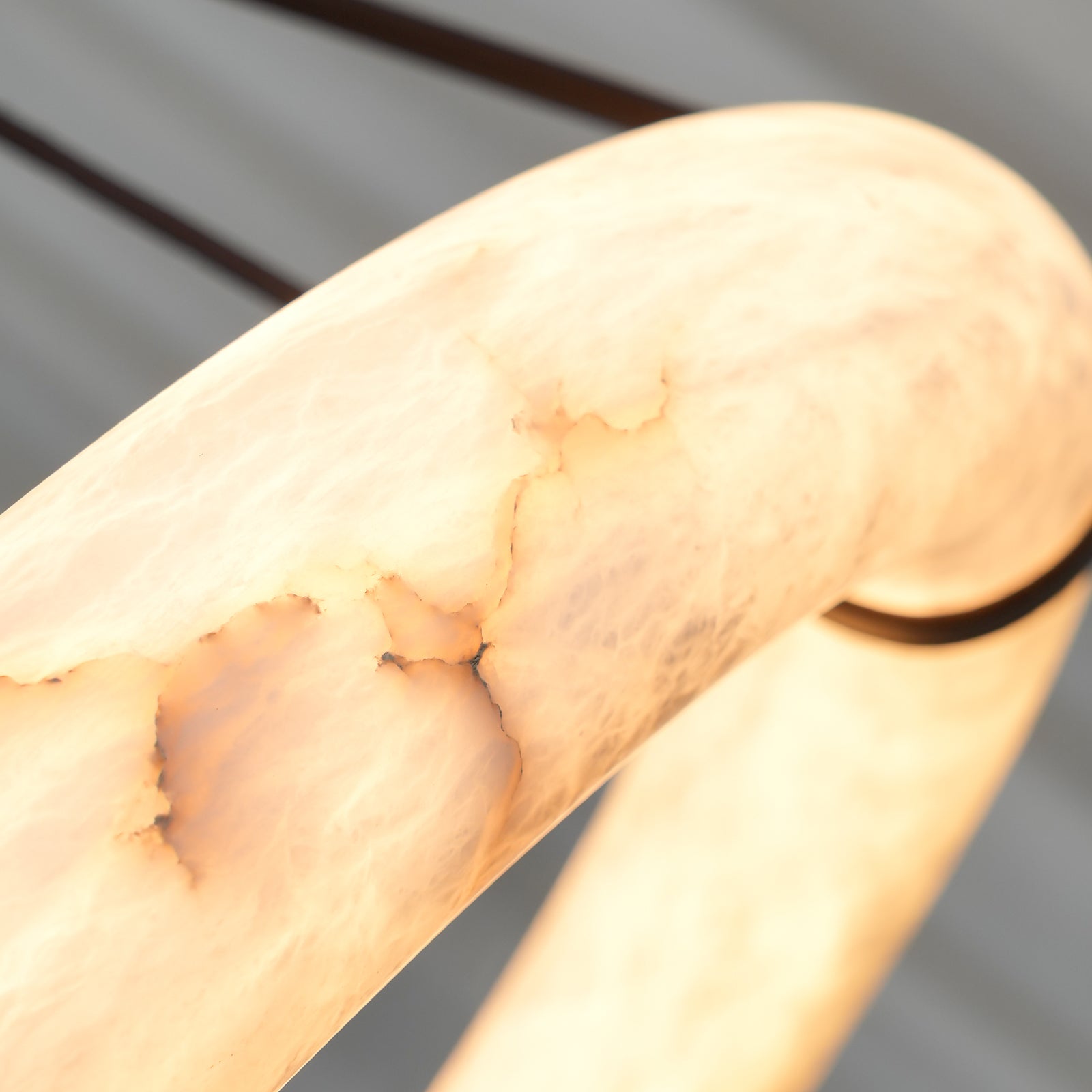 Modern Alabaster Ring LED Pendant Light with Leather Strap Detail