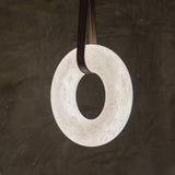 Modern Alabaster Ring LED Pendant Light with Leather Strap Detail