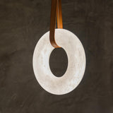 Modern Alabaster Ring LED Pendant Light with Leather Strap Detail