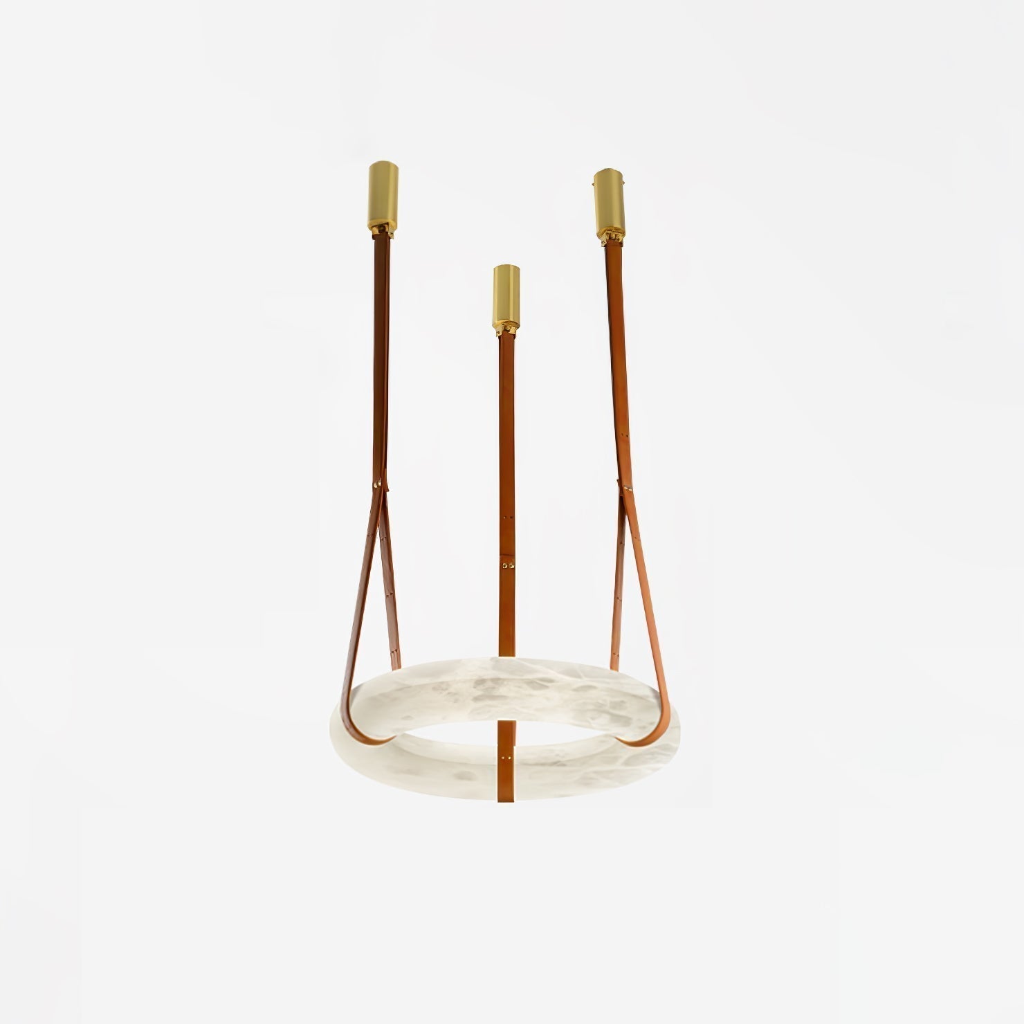 Modern Alabaster Ring LED Pendant Light with Leather Strap Detail