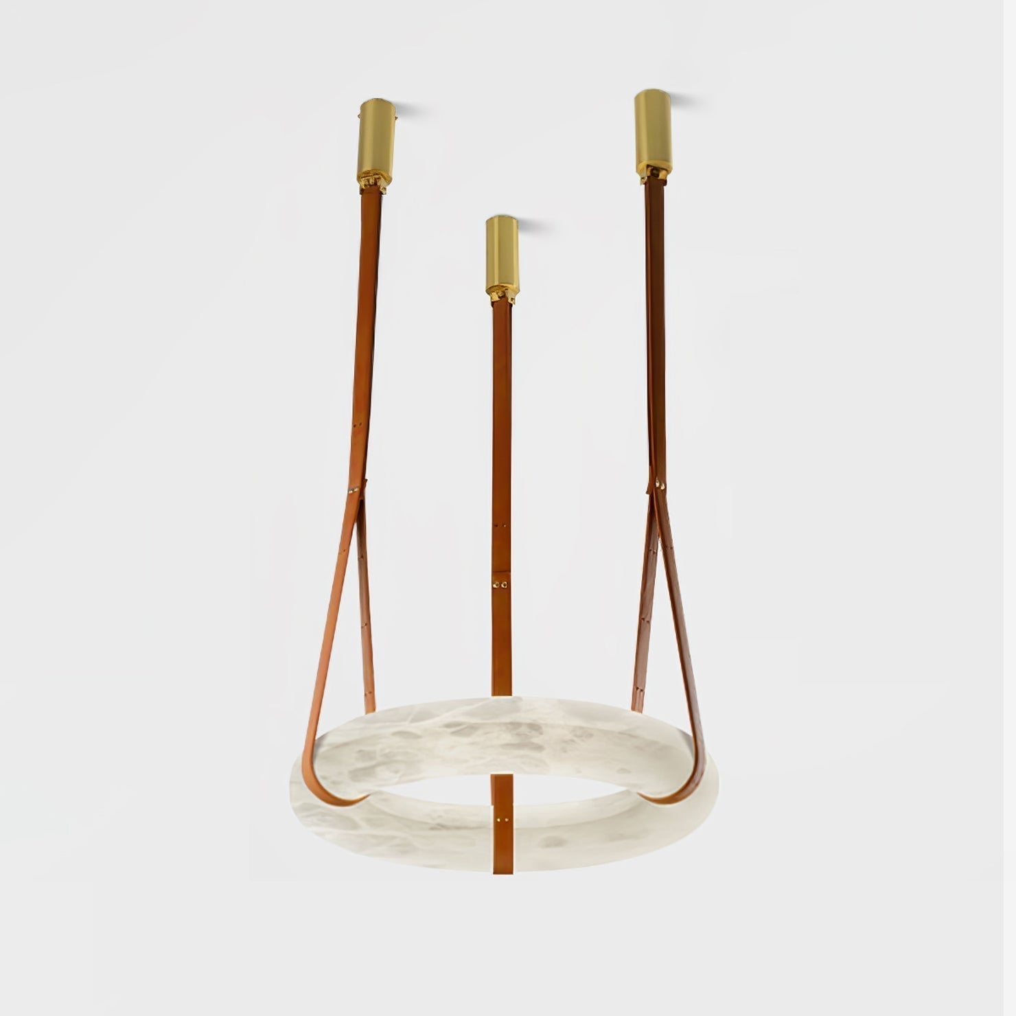 Modern Alabaster Ring LED Pendant Light with Leather Strap Detail