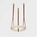 Modern Alabaster Ring LED Pendant Light with Leather Strap Detail