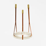 Modern Alabaster Ring LED Pendant Light with Leather Strap Detail